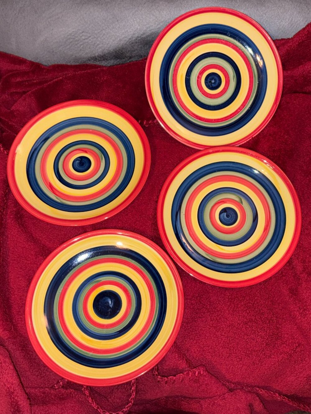 VTG Tabletops Unlimited SWIRL Salad Plates (4)-8.25"W-Multicolor HandPainted-GUC